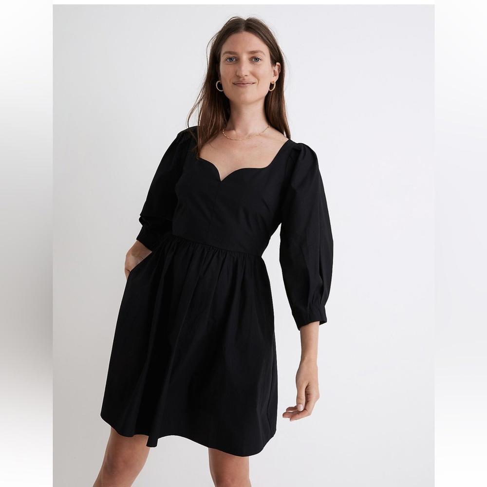 Madewell Poplin Puff-Sleeve Mini Dress - Black - 0